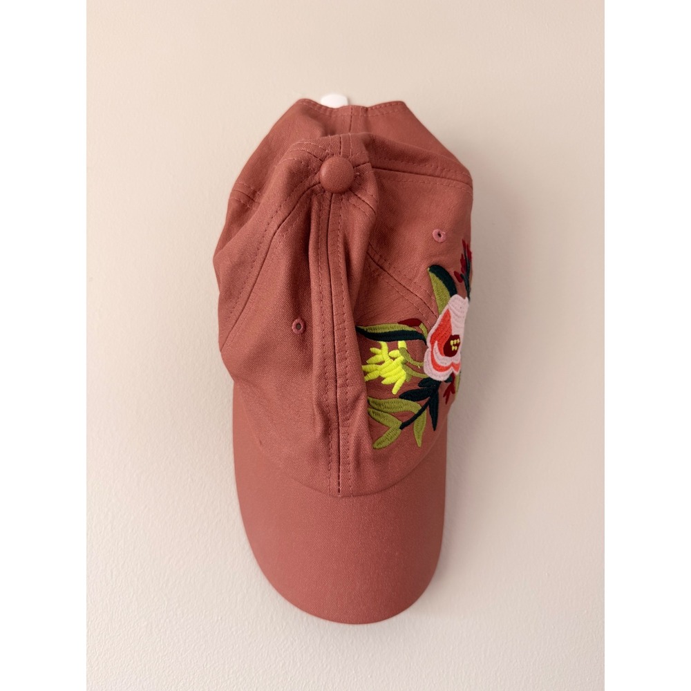 David and Young Dusty Rose Faux Leather Floral Embroidered Baseball Cap